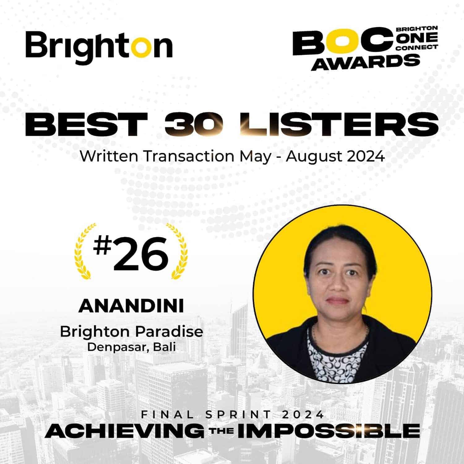 Selamat Bu Anandini Atas Pencapaian Anda Di Brighton One Connect Awards