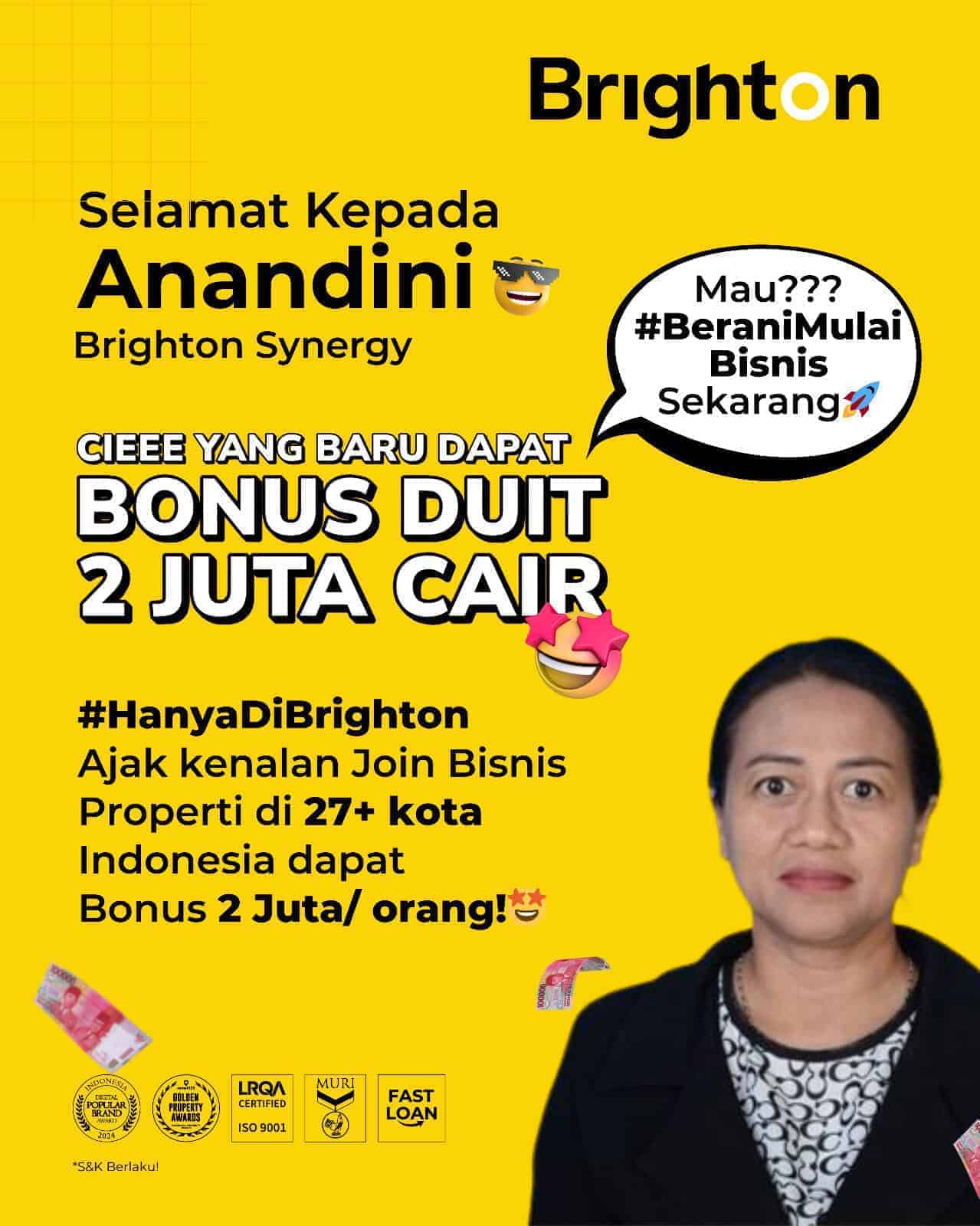 Selamat Kepada Anandini Brighton Synergy - Cieee Yang Baru Dapat Bonus 2 Juta Cair