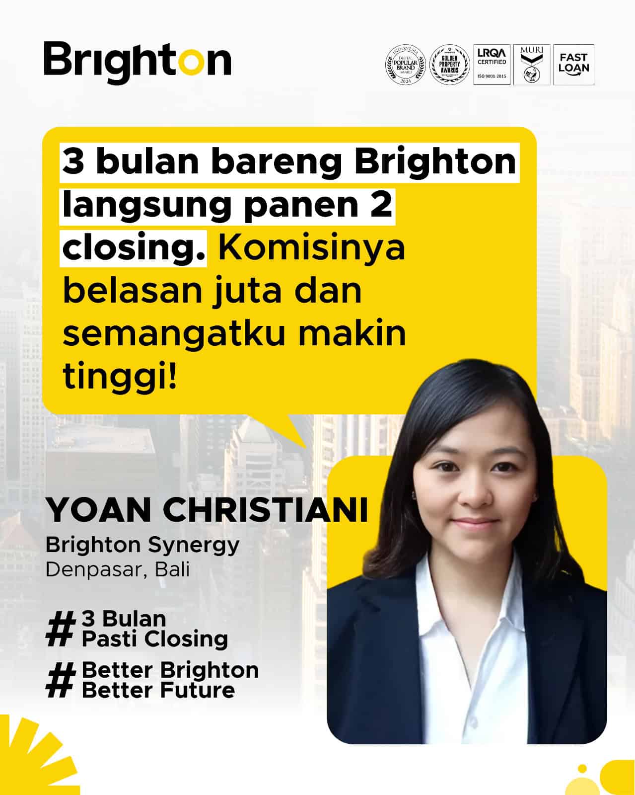 Baru 3 Bulan Gabung Brighton Langsung Closing 2 Properti